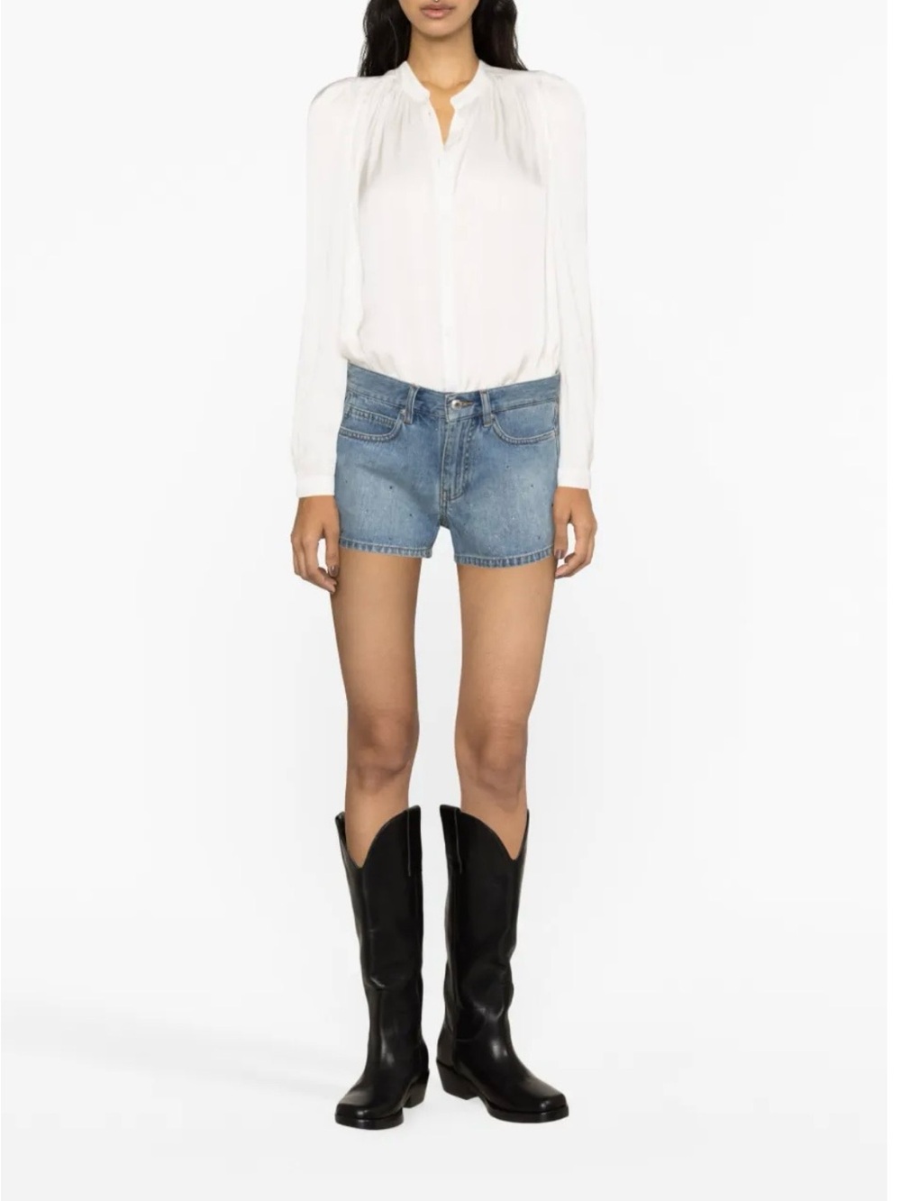 Denim Mid-Rise Women’s Shorts in Light Blue Sina Eco Strass